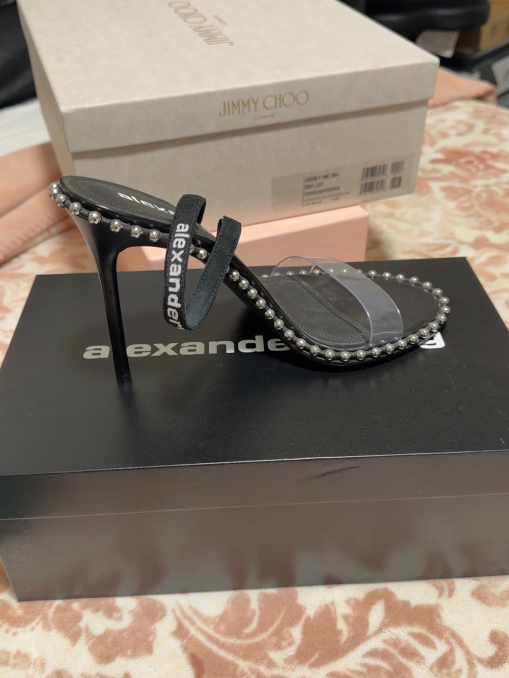 Alexander Wang Black Studded Clear-strap Stiletto Mule